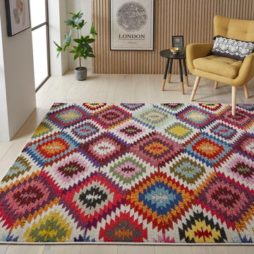 Carnaval CAR106 Modern Geometric Tribal Diamond Durable Easy-Care Polypropylene Low Profile Short Pile Multicolour Rug-Concept Looms-Rug Love - The Most Loved Rug Store